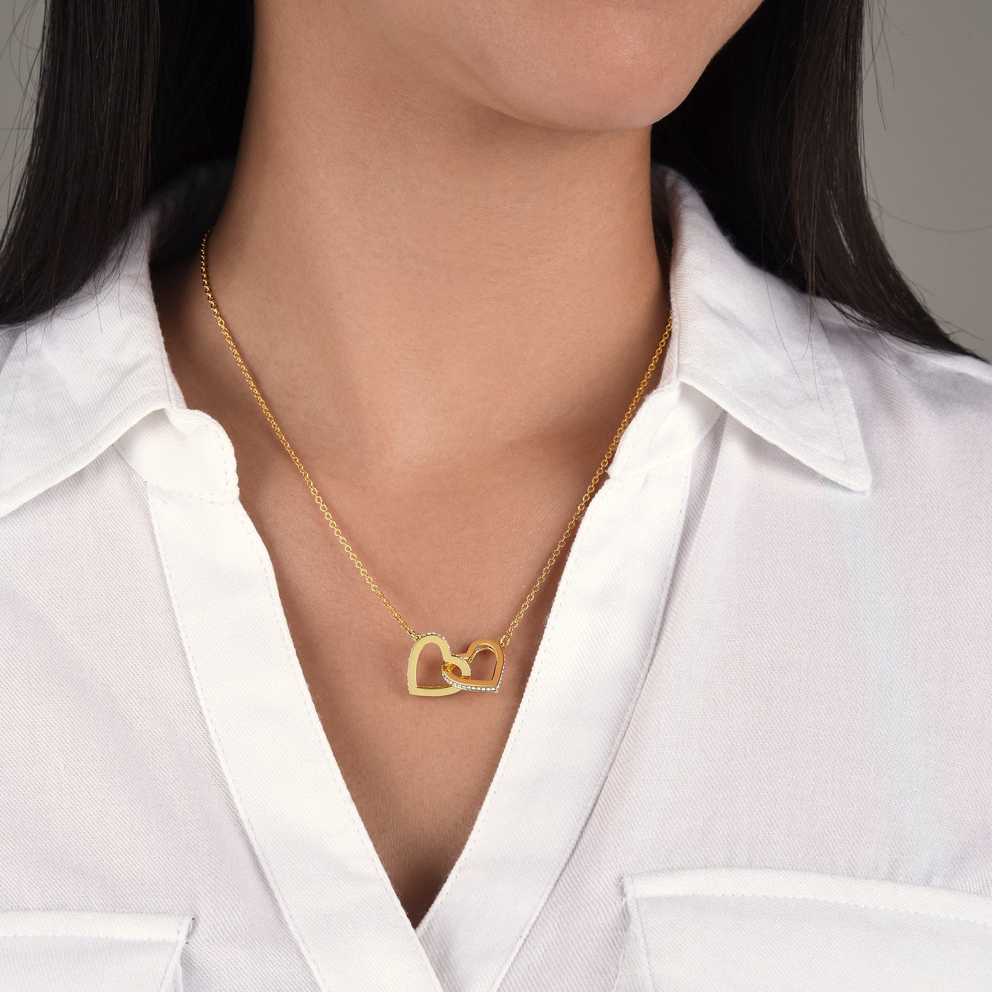 Interlocking Hearts Necklace (Yellow & White Gold Variants) - TreeStreet Jewelry
